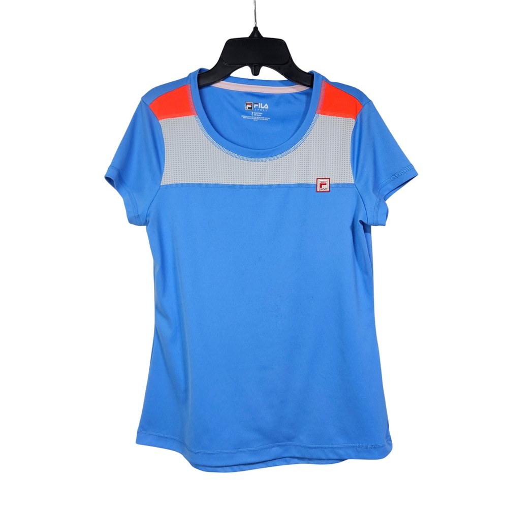 Fila Sport Blue Colorblock Athletic Performance T-Shirt Small Activewear Gym Tee